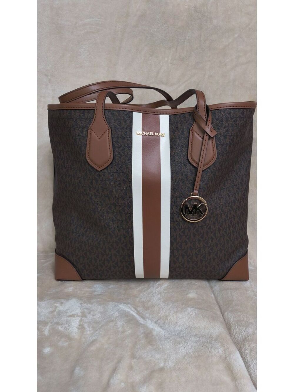 79. Michael Kors Eva Large Signature Logo Stripe Tote Bag